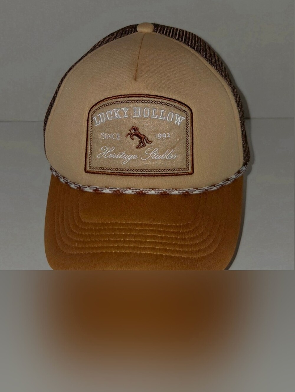 Anthropologie Fall Patch Trucker Hat Beige/Tan One Size